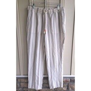 J. Jill Linen Striped Pants Sz M Tie Waist Boho Beach Resort Loungewear Casual